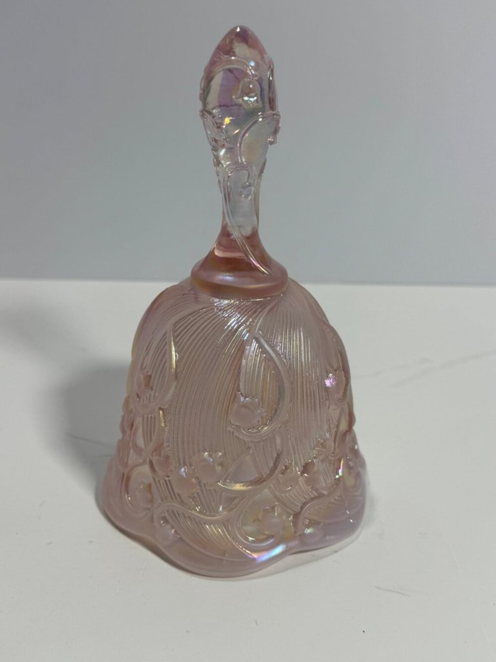 Fenton Art Glass Bell Pink Opalescent Iridescent Lily of the Valley